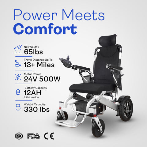 Alton Mobility Reclining Folding Electric Wheelchair 330 lbs-13 SHAWK (Silver)