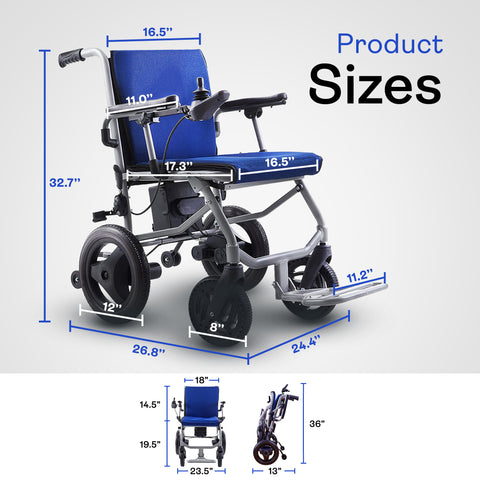 Alton Mobility Kano Super Lightweight Foldable Electric Wheelchair - Blue (35 lbs)